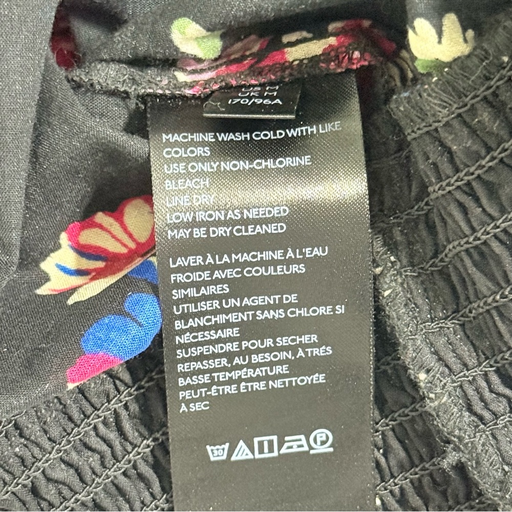 Floral Maeve Anthropologie Black Multi Cotton Smocked Dolman Blouse M Medium - Picture 9 of 9